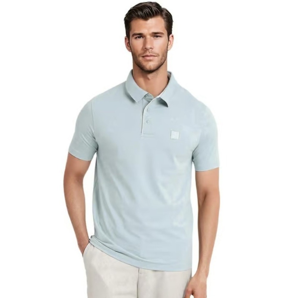 Hugo Boss Passenger Polo Shirt Men's Large Light Blue Short Sleeve Mesh Slim Fit